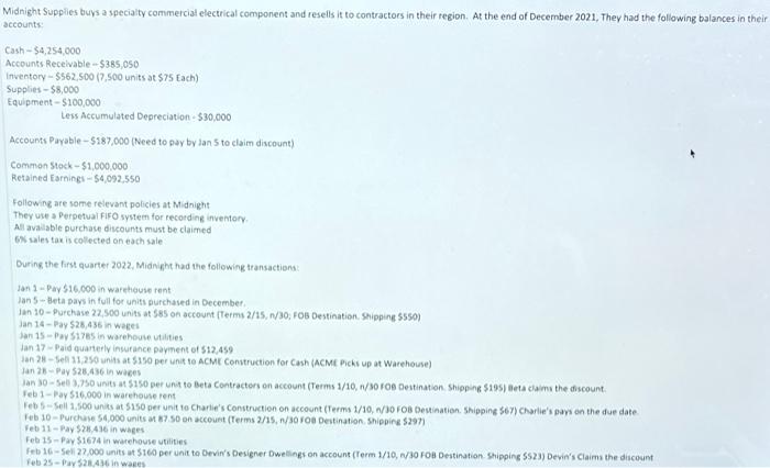 create a journal entry based on the instructions. please help! Midnight