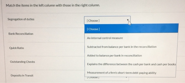  Match the items in the left column with those in the