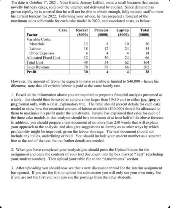  Please help! The date is October 1, 2021. Your friend, Jeremy