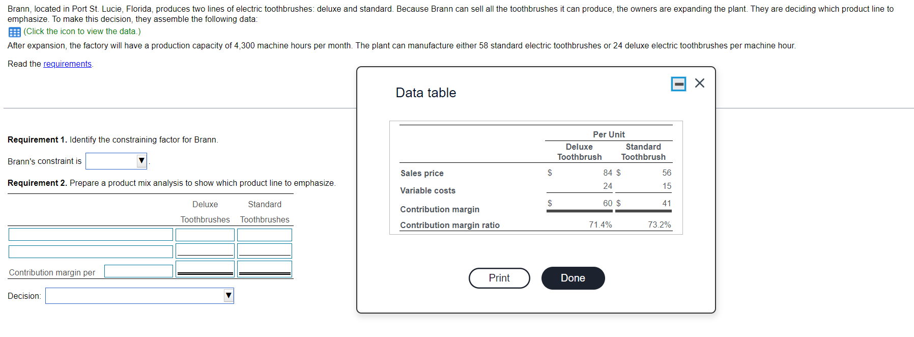  emphasize. To make this decision, they assemble the following data: (Click