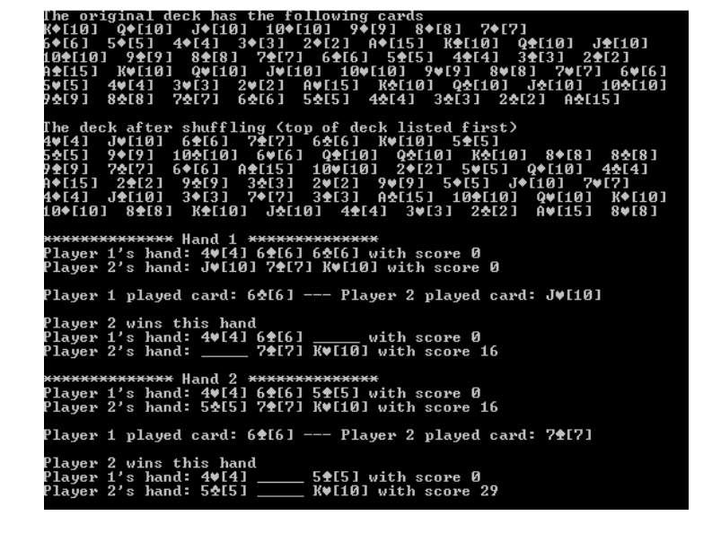 THERE SHOULD BE TOTAL 7 FILES main.cpp, card.h, card.cpp, deck.h, deck.cpp, player.h,