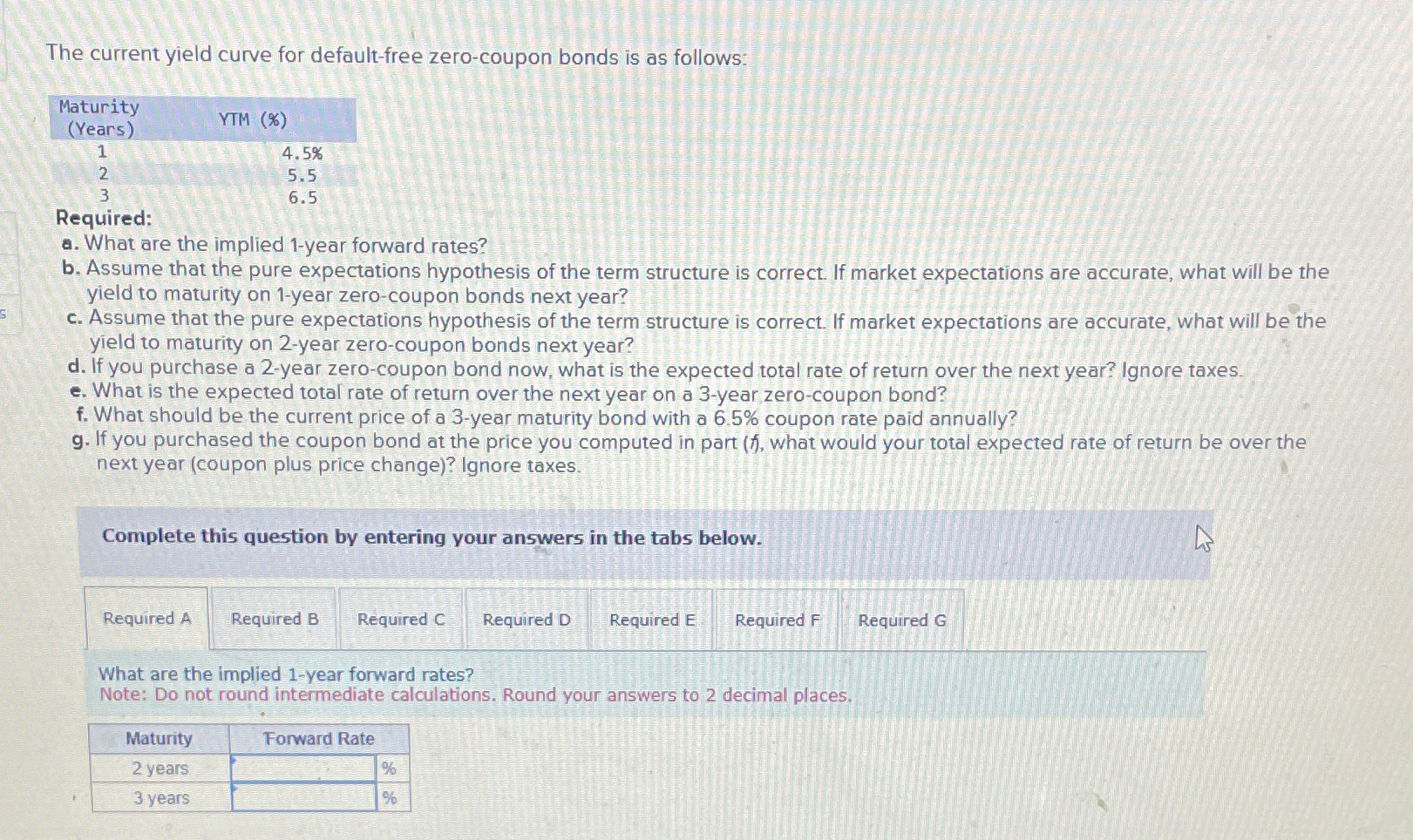  The current yield curve for default-free zero-coupon bonds is as follows:
