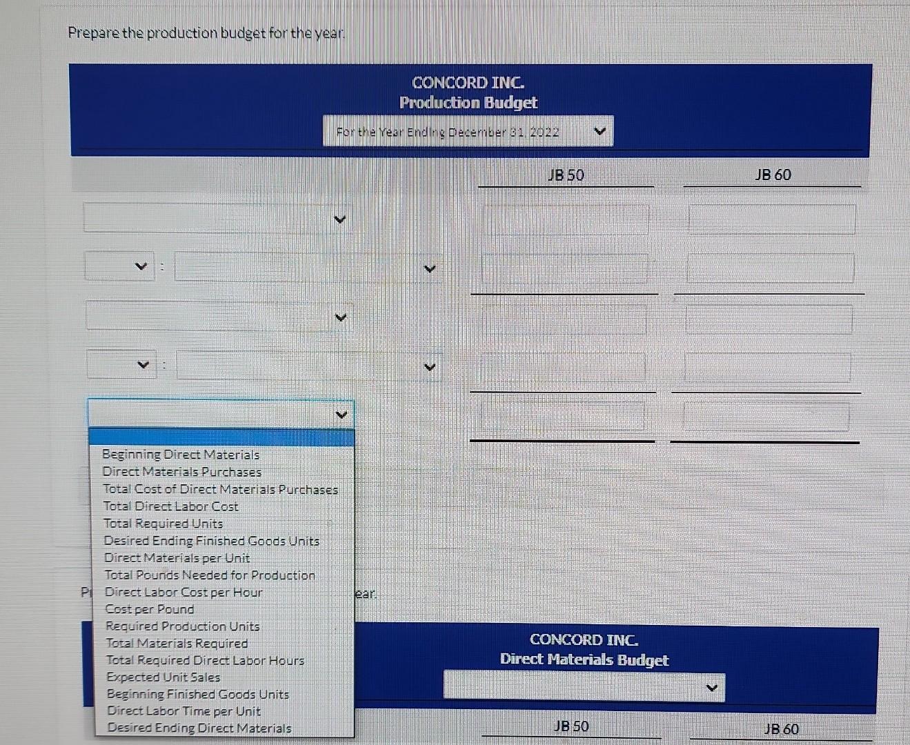 shows selling expenses of $627,200 for product JB 50 and $403.200 for