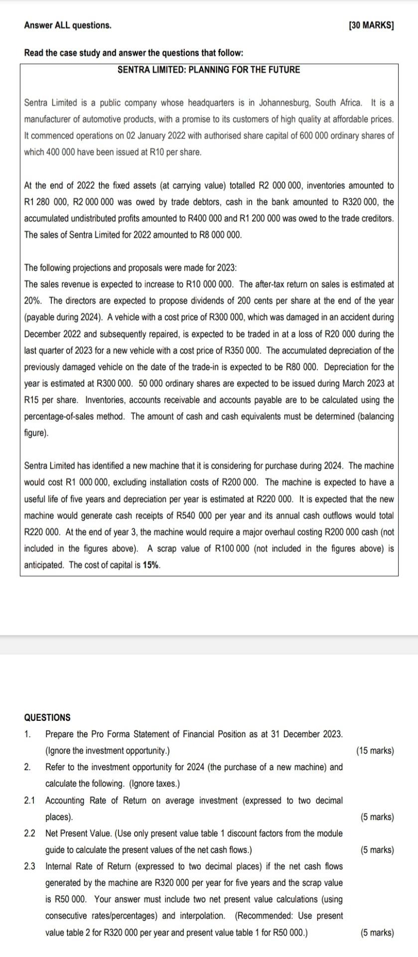  Read the case study and answer the questions that follow: SENTRA