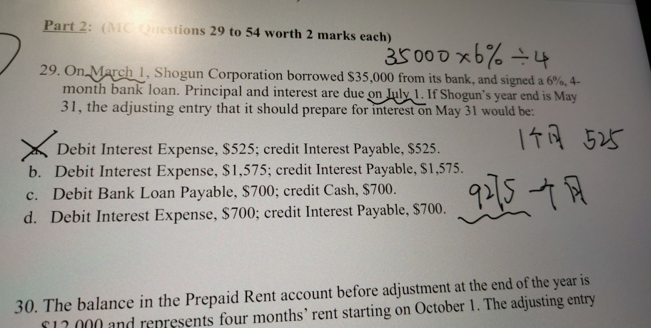  Part 2: ( Mestions 29 to 54 worth 2 marks each)