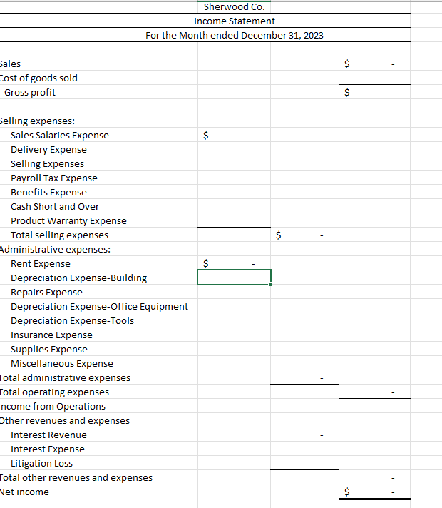 items were selected from among the transactions completed by Sherwood Co. during