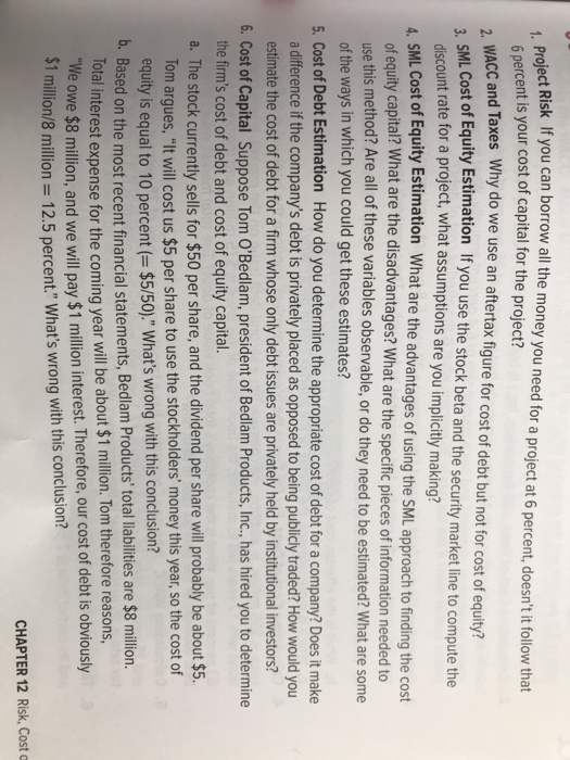  Please help solve 1,2 and 5 roject Risk If you can