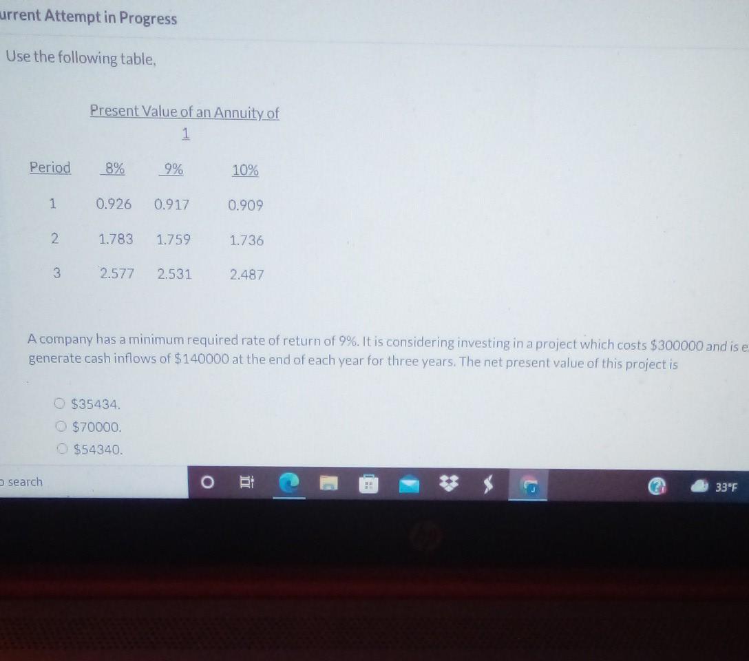  urrent Attempt in Progress Use the following table, Present Value of