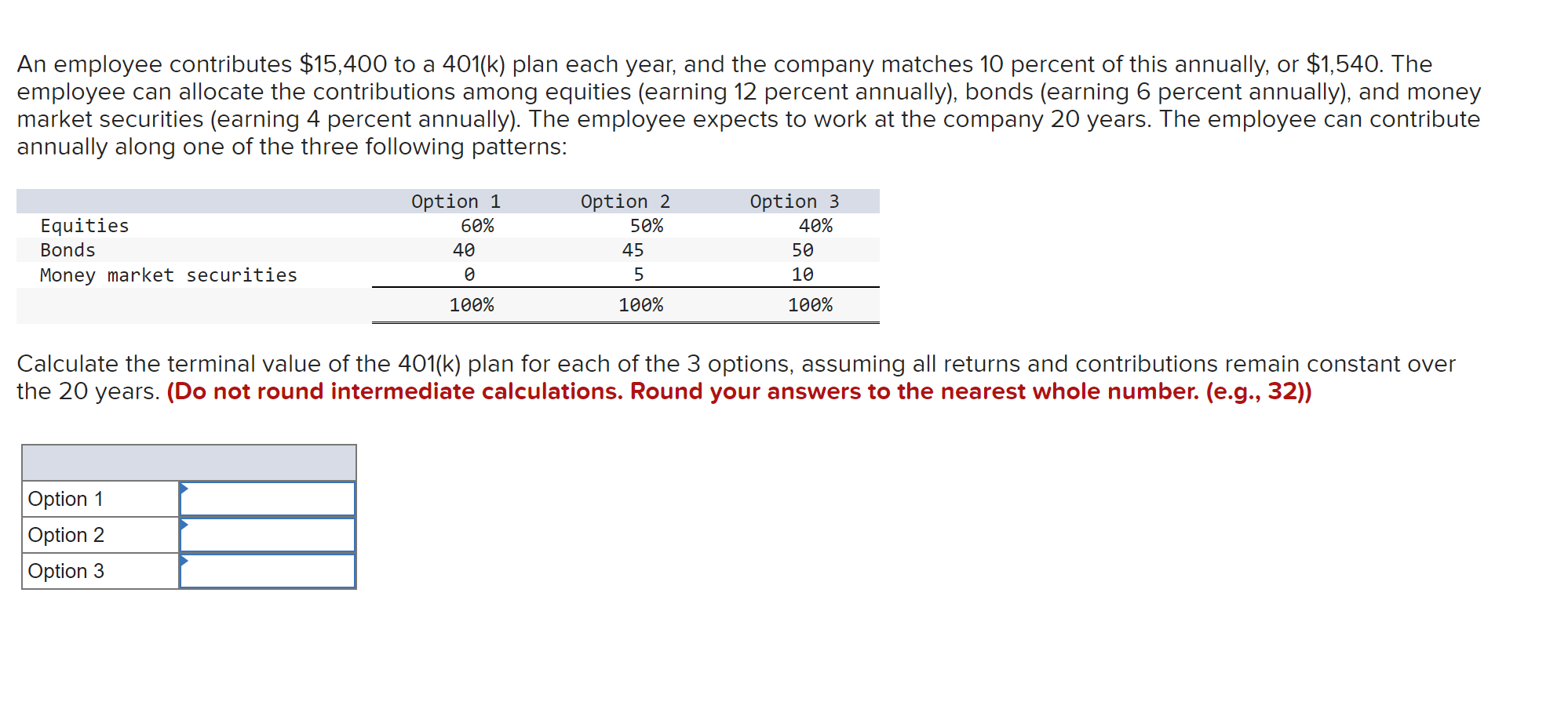  An employee contributes $15,400 to a 401(k) plan each year, and