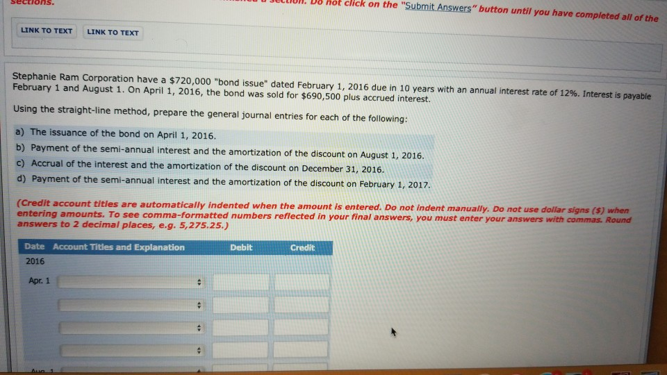 sections. U U JELUUN. Do not click on the "Submit Answers"