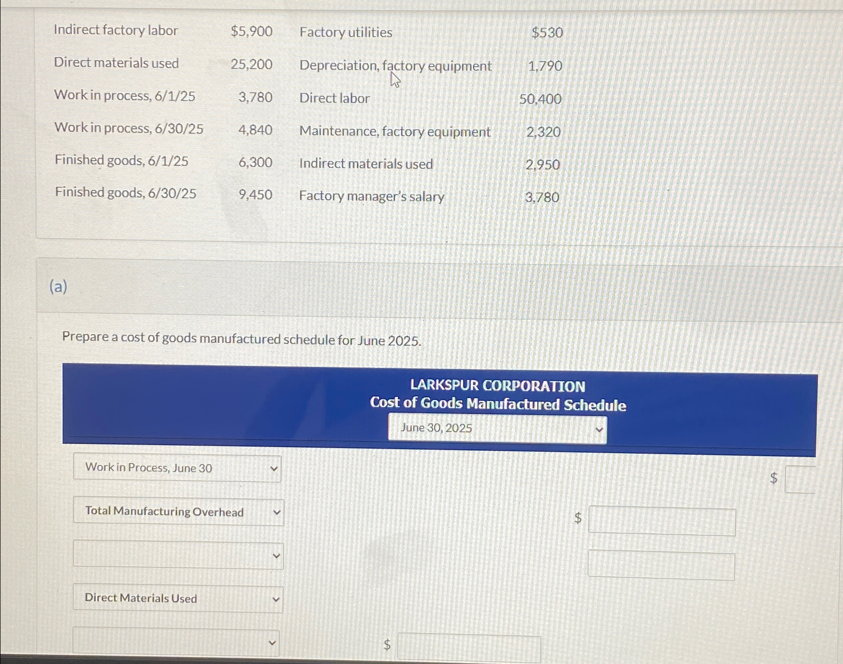 I $ 530 Indirect factory labor Direct materials used Work in process,