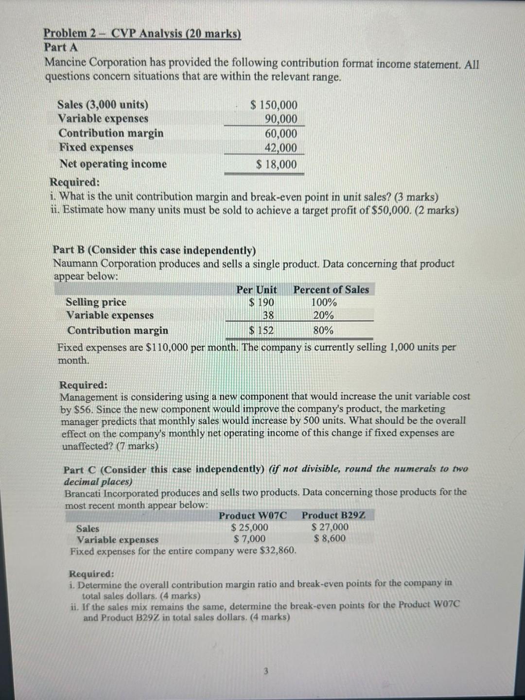 please help with all required part A,B and C Problem 2