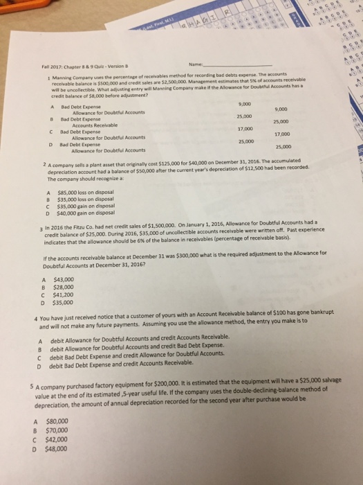  Fa#201 7: Chapter 8 & 9 Quit-version B 1 Manning Company