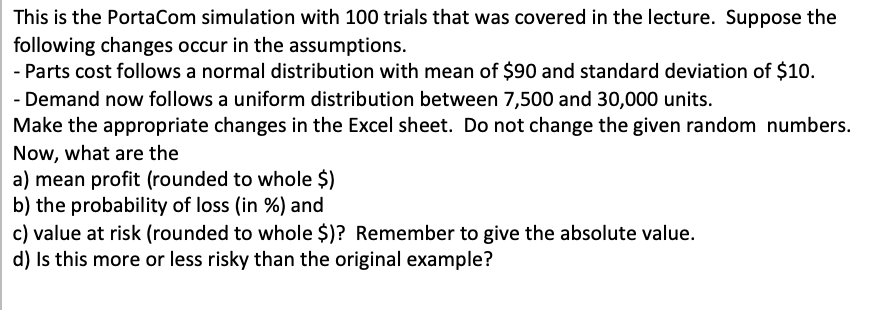 Price per Unit Administrative Cost Advertising Cost Parts Cost (Uniform Distribution) Smallest