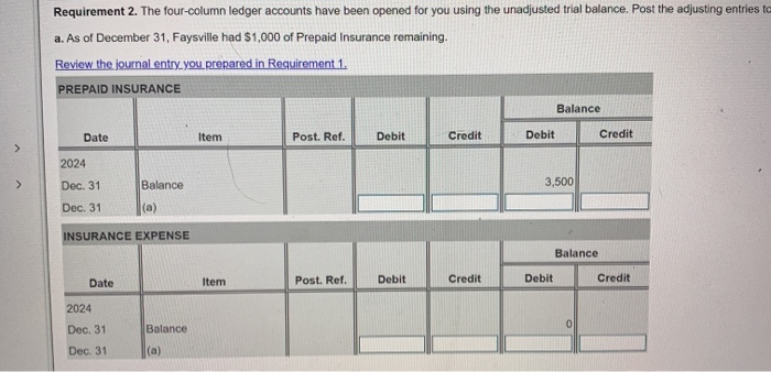  Requirement 2. The four-column ledger accounts have been opened for you