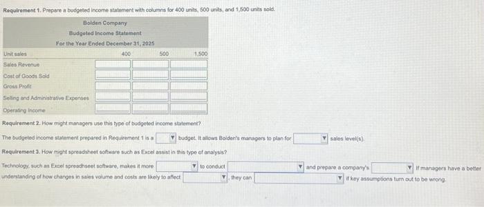 for 400 units, 500 unils, and 1,500 units sold: Requirement 2 .