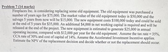  oblem 7 (14 marks) Fireplaces Inc. is considering replacing some old