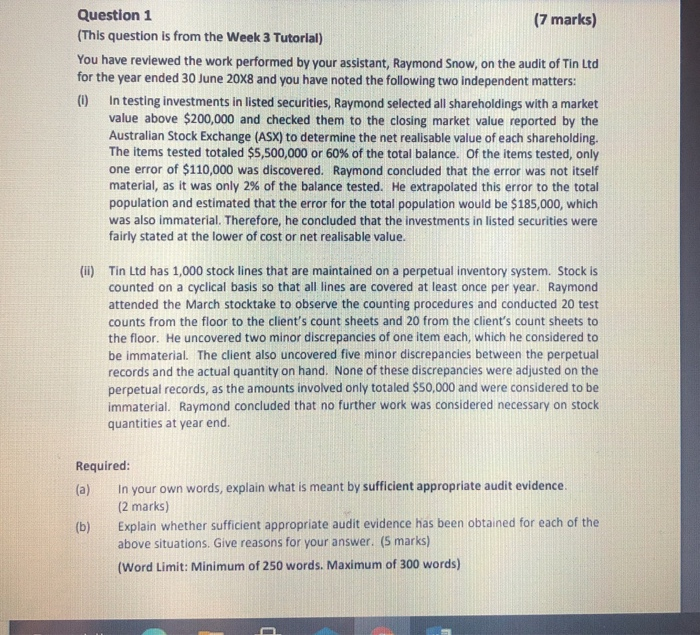  Question 1 (7 marks) (This question is from the Week 3