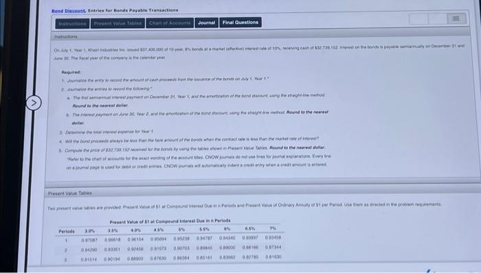  Bond Discount, Entries for Bonds Payable Transactions Instructions Present Value Tables
