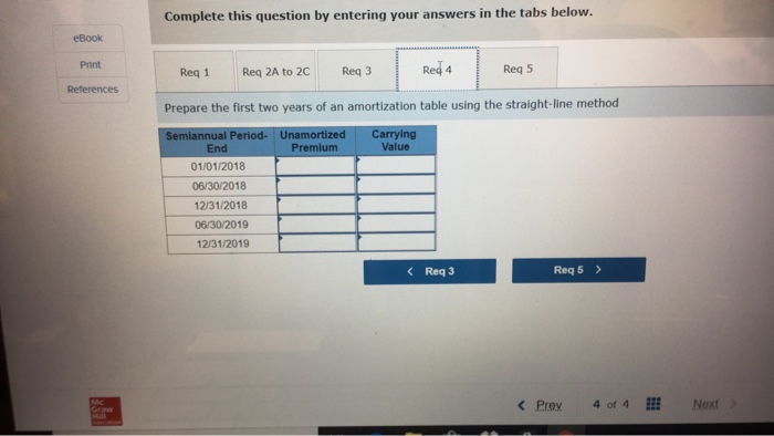 the table below to calculate the straight-line premium amortization. 2(c) For each