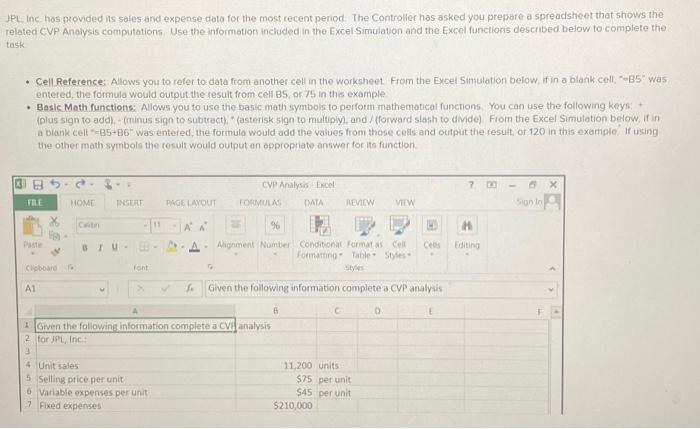  JPL inc-has provided its sales and expense data for the most