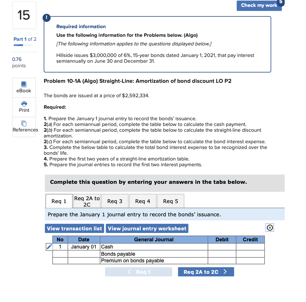  Required information Use the following information for the Problems below. (Algo)