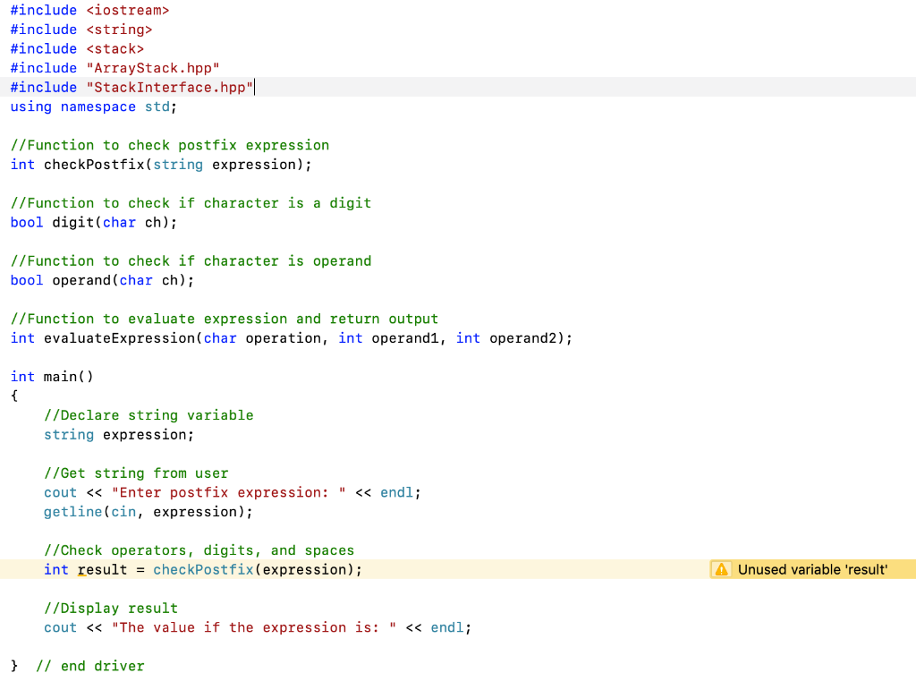 C++. Having difficulty getting the result to return. The assignment is create