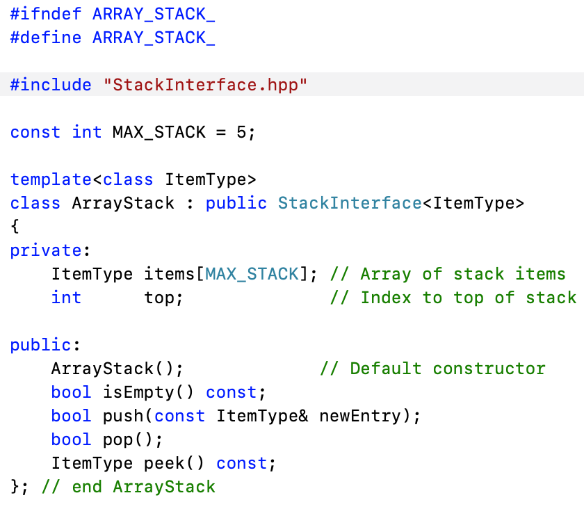 is the code I have: stackDriver.cpp ArrayStack.hpp StackInterface.hpp #include #include #include stack>