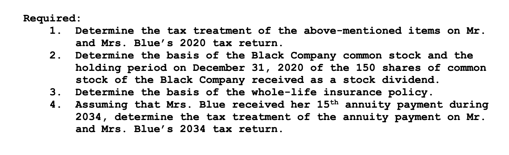 Blue are married and file a joint tax return. The following information