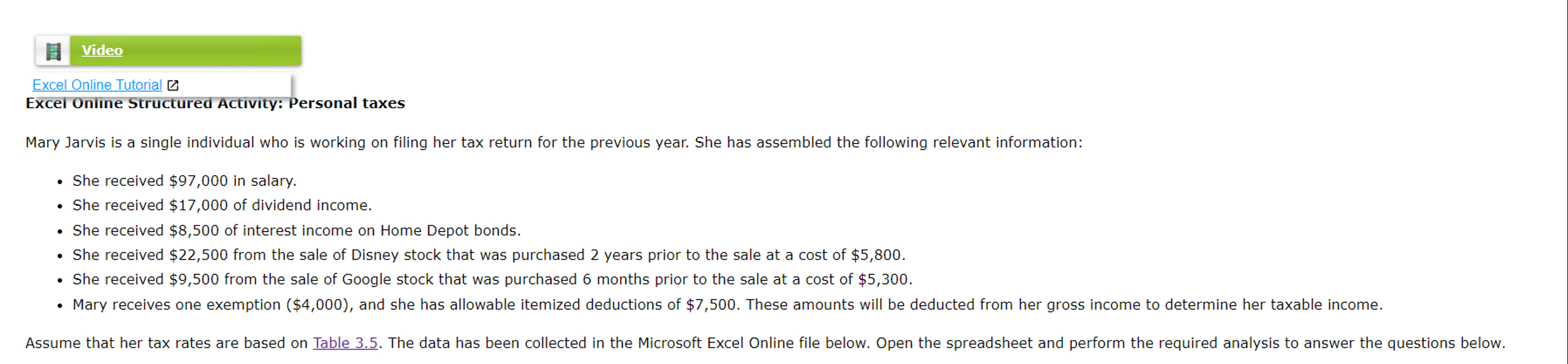 Excel Online Tutorial Excel Online Structured Activity: Personal taxes Mary Jarvis