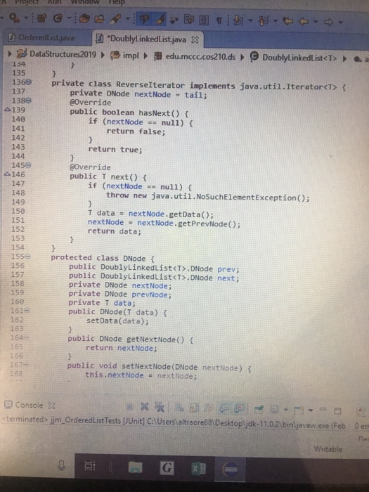 (2 items) Writable Smart Insert 1:1 ccc/cos210/ds/OrderedList.java-Eclipse IDE rch Project Run Window