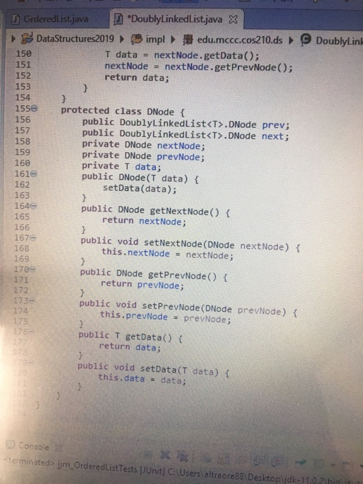 Help OrderedList,java 3 B DataStructures2019 (B impledu.mccc.cos210.d:) e orderedListeT 1 package edu.mccc.cos210.ds;