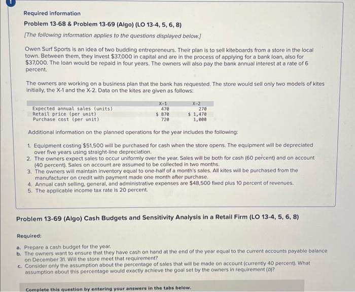  Required information Problem 13-68 \& Problem 13-69 (Algo) (LO 13-4, 5,
