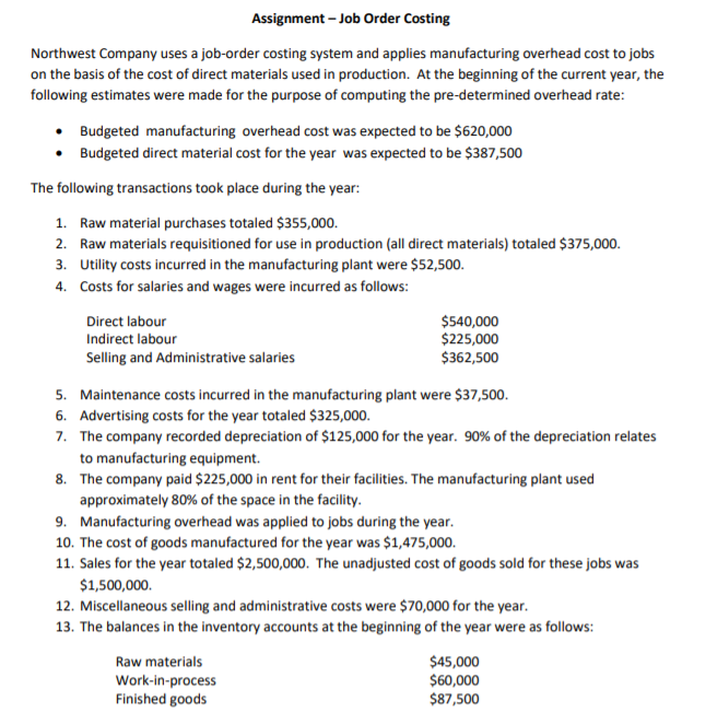  1st question answer - 2nd question answer Assignment -Job Order Costing