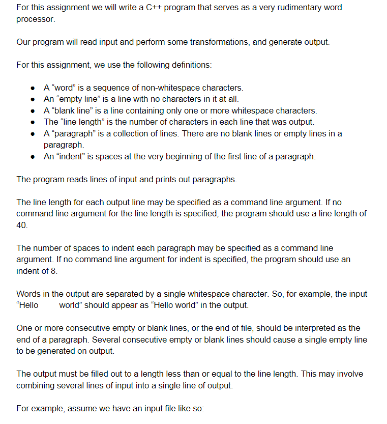  For this assignment we will write a C++ program that serves