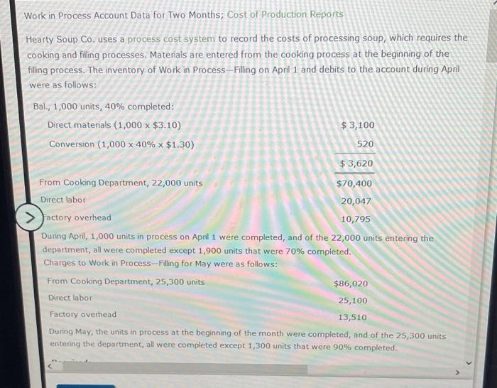  hearty soup co. uses a process cost system to record the