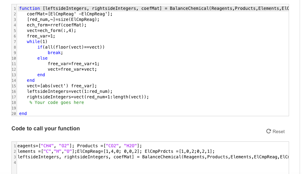 linear set of equations. The inputs arguments are: 1. Reagents: Symbols of