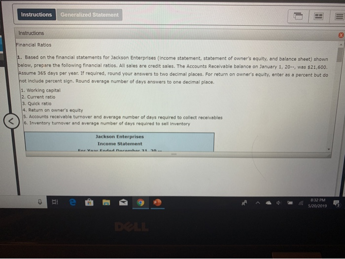  Instructions Generalized Statement Financial Ratios 1. Based on the financial statements
