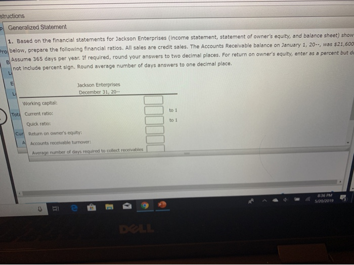 on owner's equity 5. Accounts recelvable turnover and average number of days