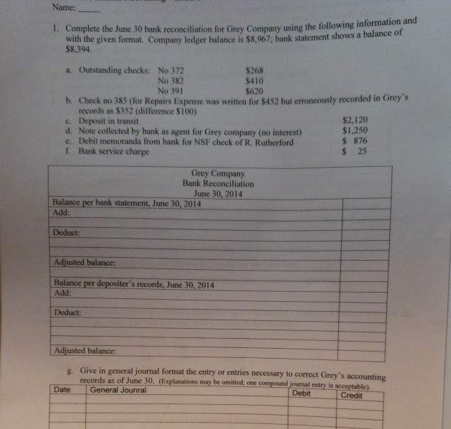 I need help with this. Specially part g. please Name: Complete the