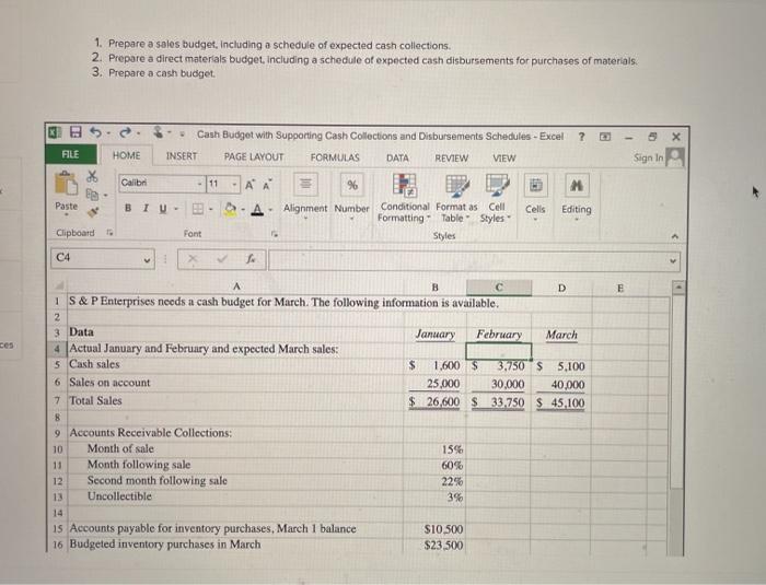  please help! 1. Prepare a sales budget, including a schedule of