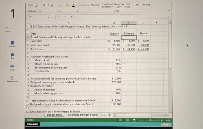 expected cash collections 2. Prepare a direct materials budget, including a schedule