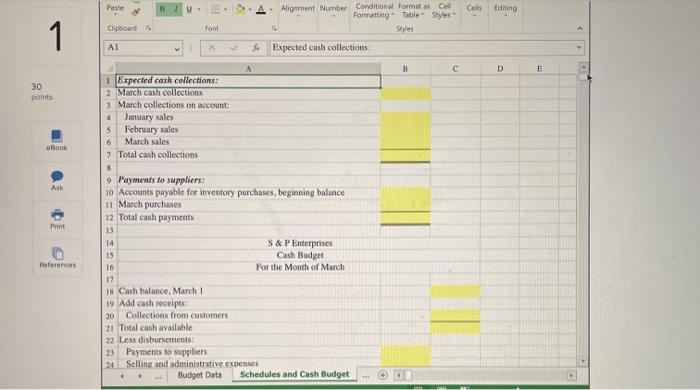 of expected cash disbursements for purchases of materials. 3. Prepare a cash