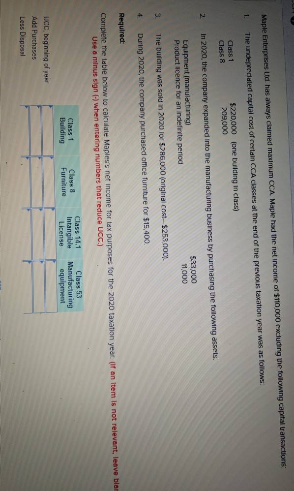  Maple Enterprises Ltd. has always claimed maximum CCA Maple had the