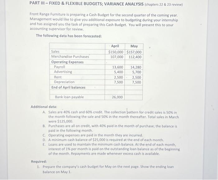  PART III - FIXED \& FLEXIBLE BUDGETS; VARIANCE ANALYSIS (chapters 22&23