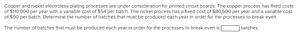  Copper and nickel electroless plating processes are under consideration for printed