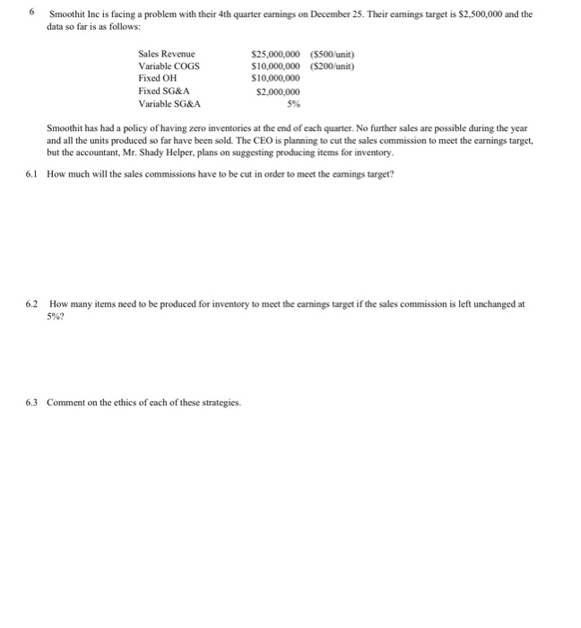  6 Smoothit Inc is facing a problem with their 4th quarter