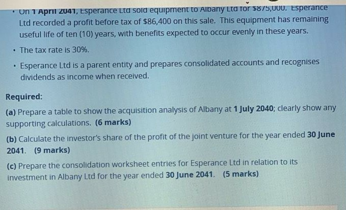 question Question 4 (20 marks) Accounting for a joint venture On 1