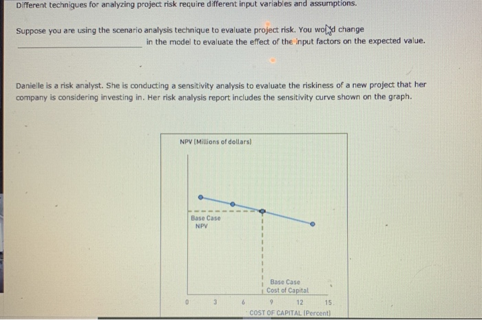  Different techniques for analyzing project risk require different input variables and