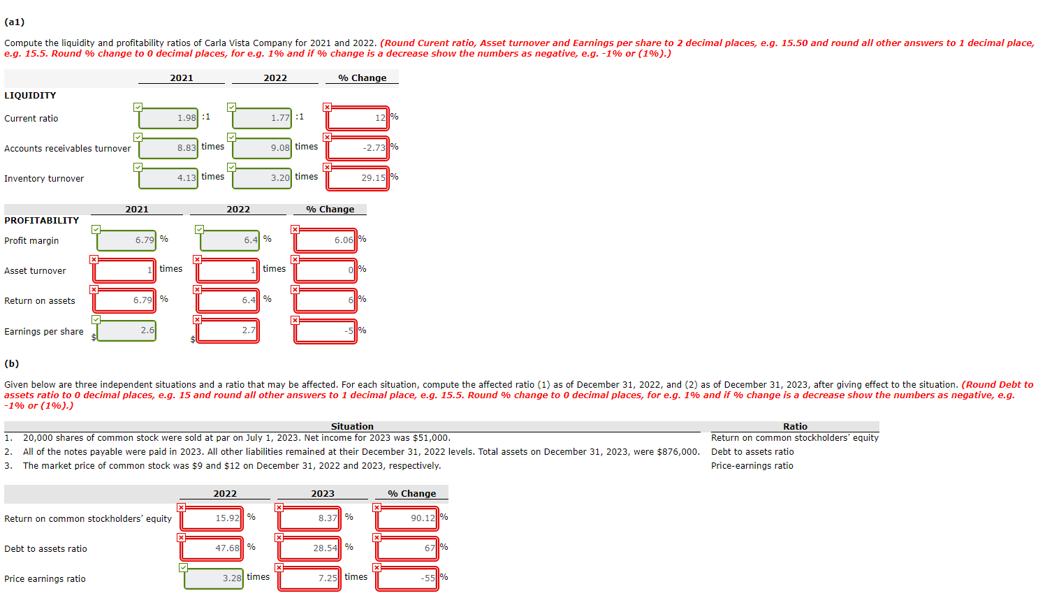 financial information is for Carla Vista Company. CARLA VISTA COMPANY Balance Sheets